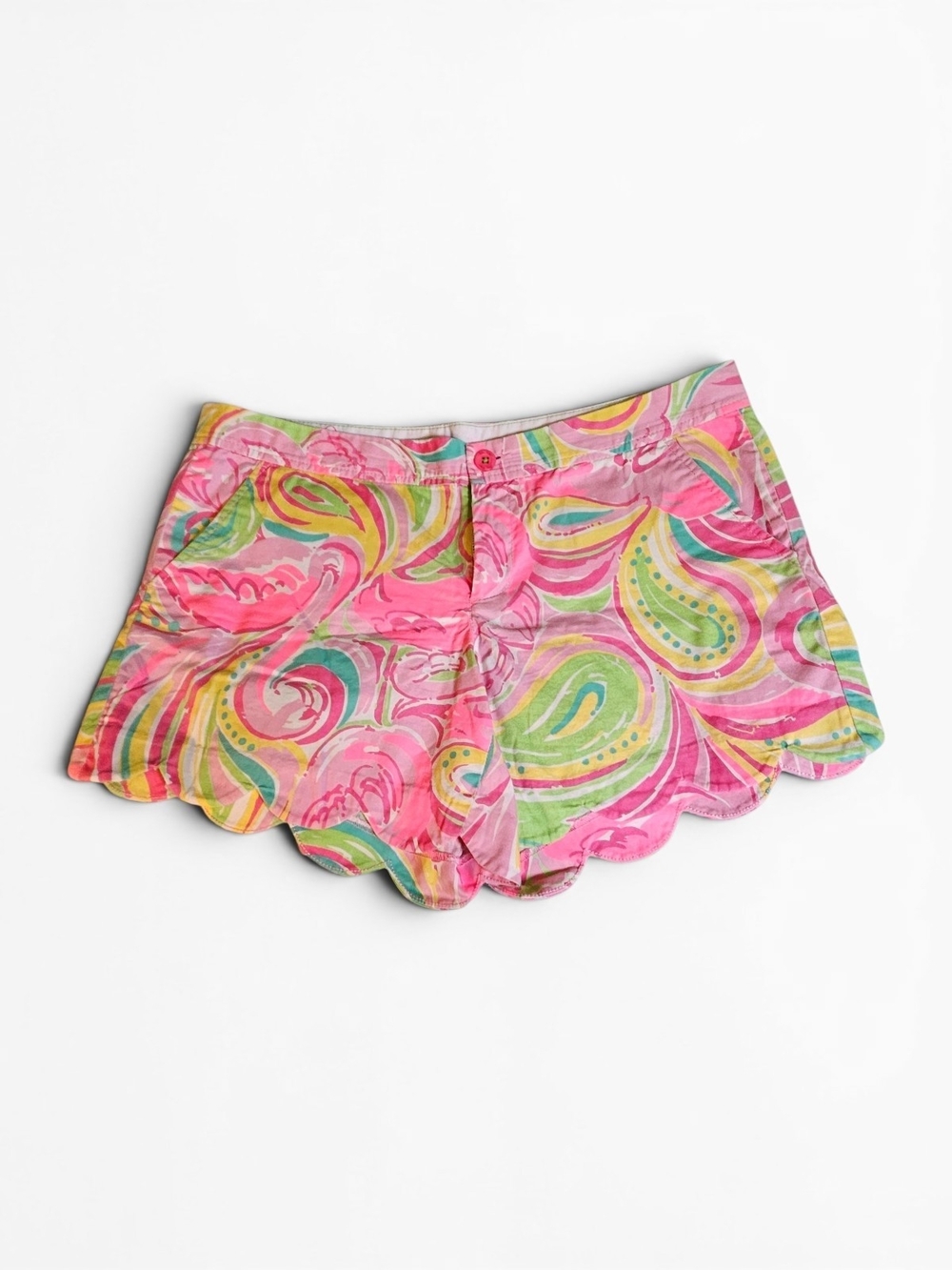 Lilly Pulitzer Pink Paisley Flamingo Scalloped Hem "Buttercup" Shorts